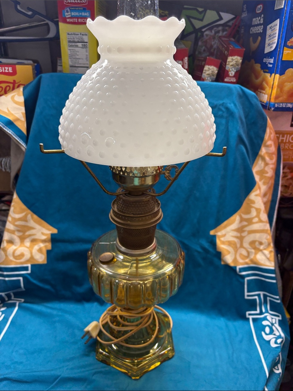 Antique-Style Glass Table Lamp with White Hobnail Shade